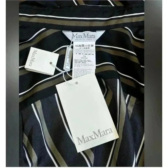 Max Mara Women's M Black Striped Silk Button-Up Shirt Long Sleeve Size 4 - Picture 7 of 8
